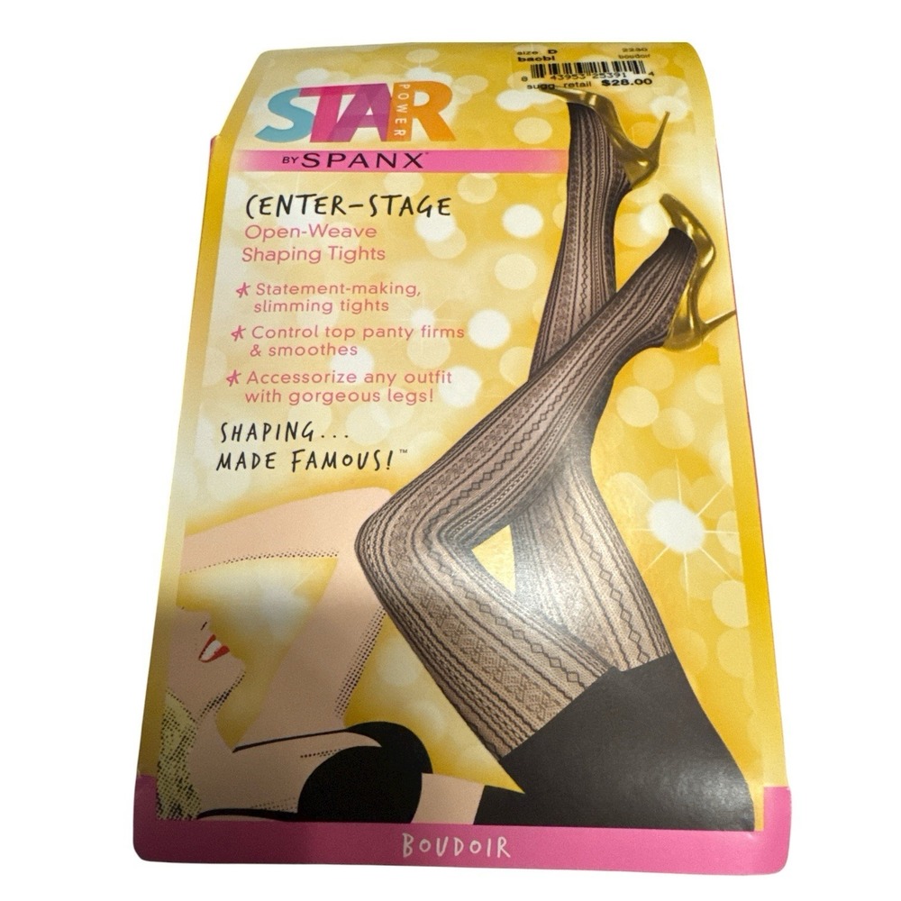 NWT‎ Star Power by SPANX Shaping Tights Black Ribbed Row Pattern Size D